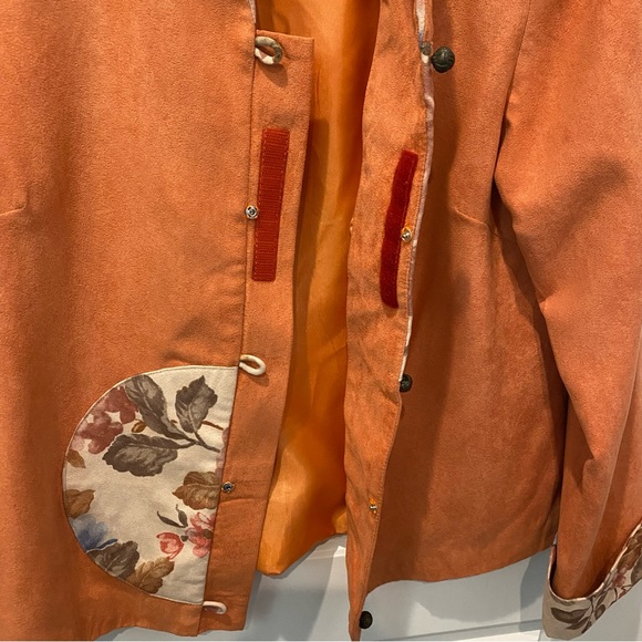 Qipiao Cheongsam Button Collar Shirt Orange Floral Women’s M - Picture 5 of 7